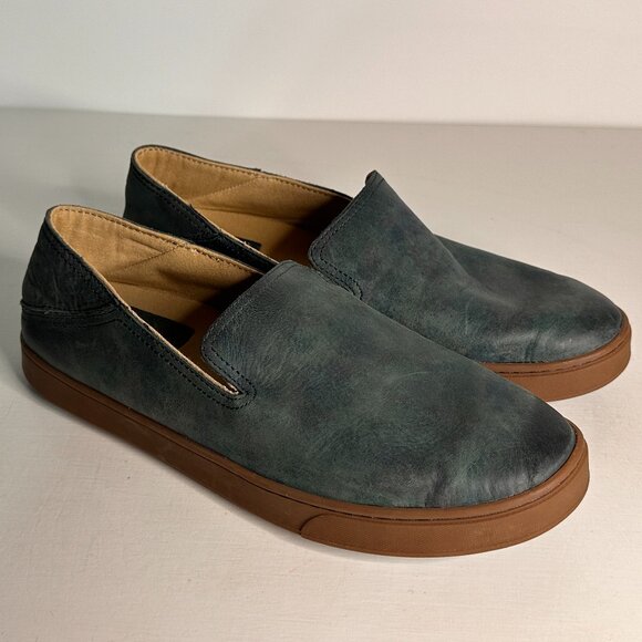 Olukai Kailua Slate Blue Leather Slip on Convertible Shoes Women Size 11 - Picture 1 of 9